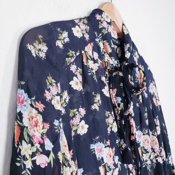 Zara Black Multicolor Floral Chiffon Sheer Long Sleeve Ruffle Tunic Dress XS - Picture 7 of 10